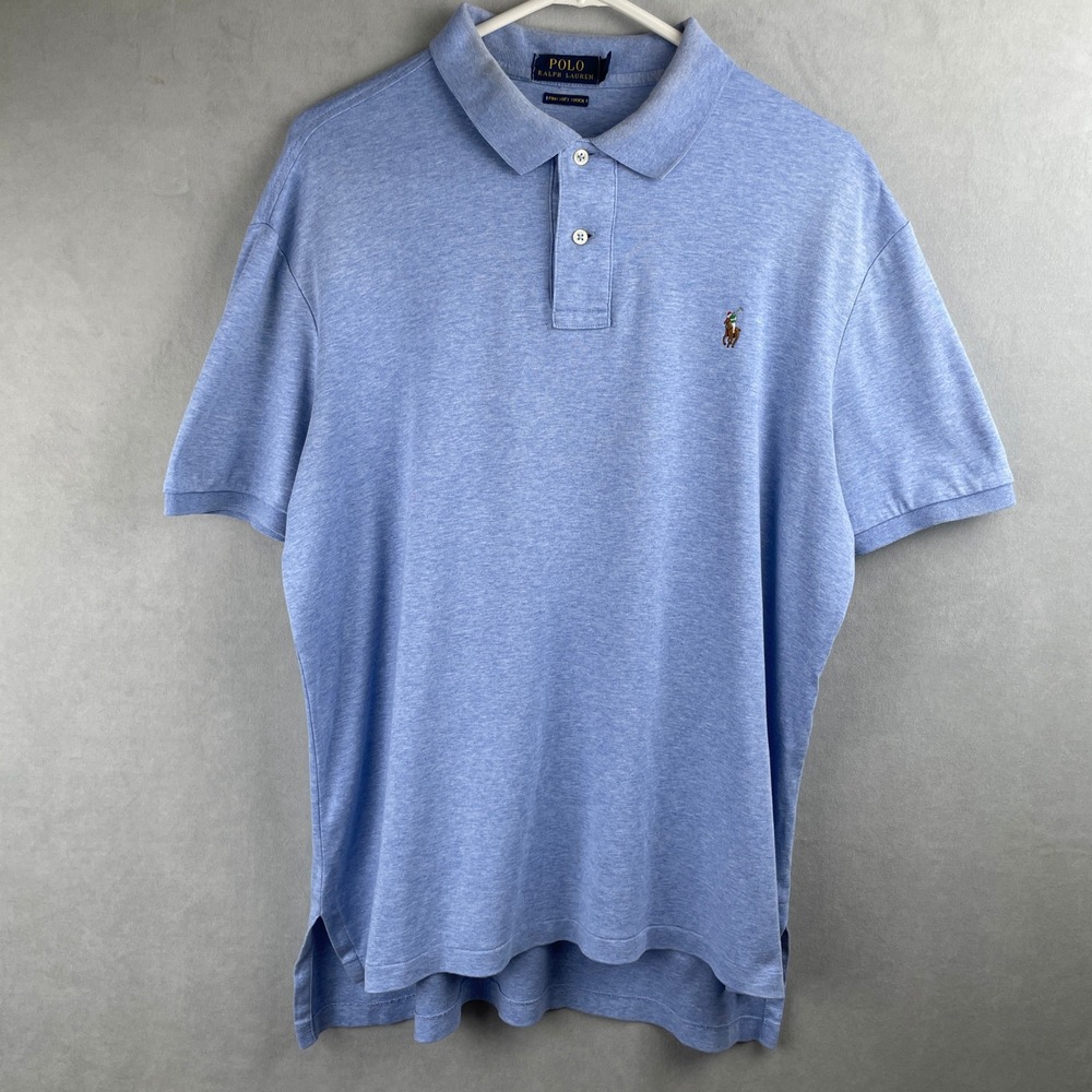 Polo Ralph Lauren Blue Pima Soft Touch Short Sleeve Polo Shirt Preppy Sun Fade L
